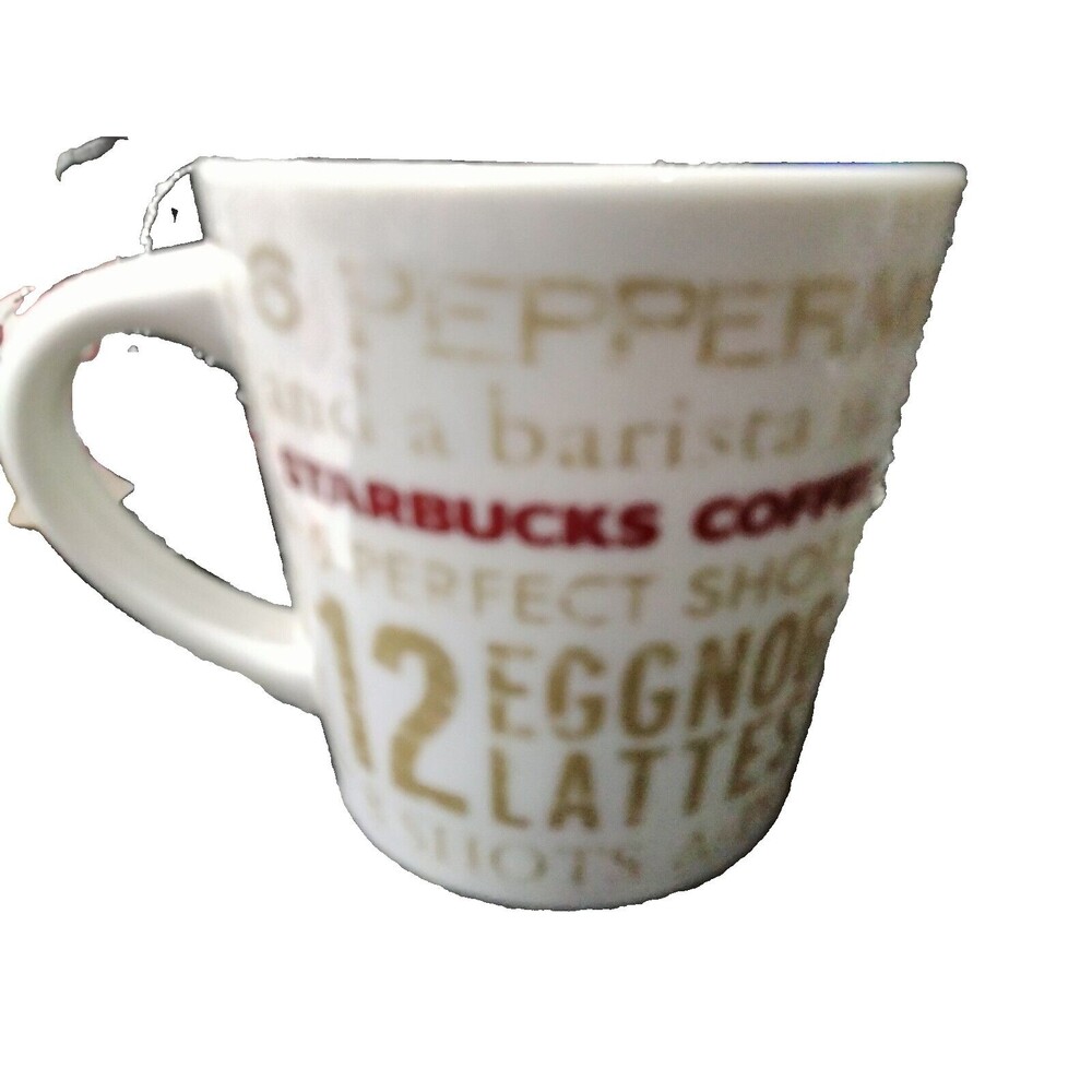 STARBUCKS ~ "12 DAYS OF COFFEE"  ~ 2008 CHRISTMAS / HOLIDAY MUG ~ Gold/Red 14 oz